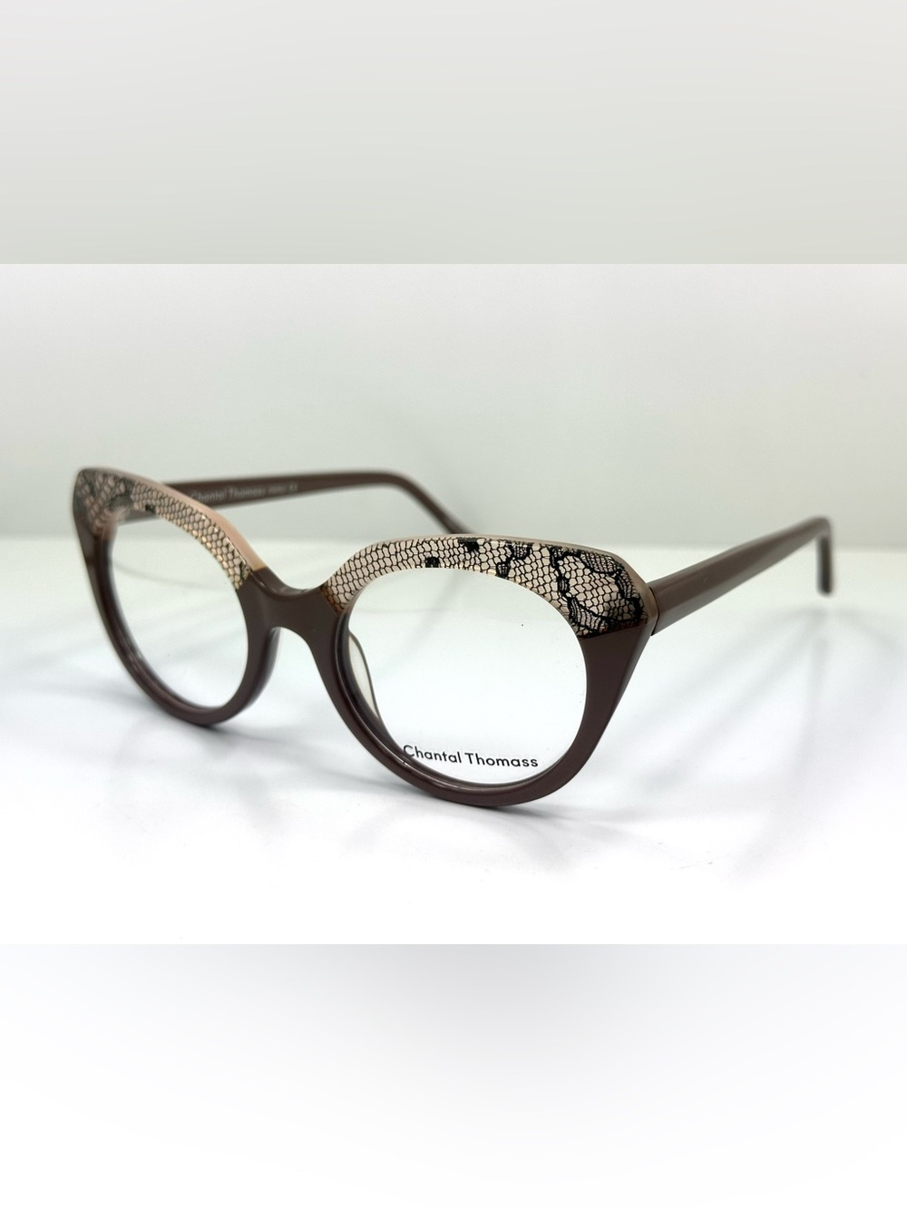 Chantal Thomass Brown Lace-Detail Cat Eye Glasses